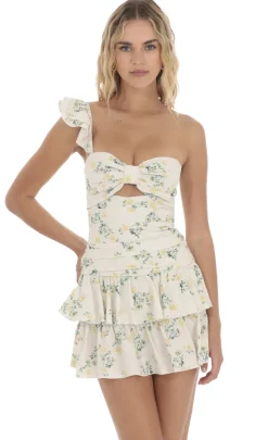 LUCY IN THE SKY Mini Dresses^Floral One Shoulder Cutout Dress In Off White