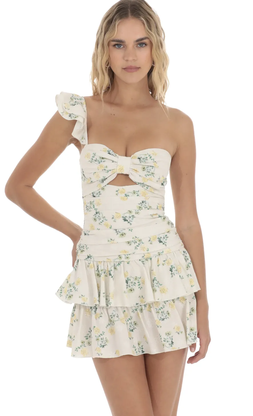 LUCY IN THE SKY Mini Dresses^Floral One Shoulder Cutout Dress In Off White