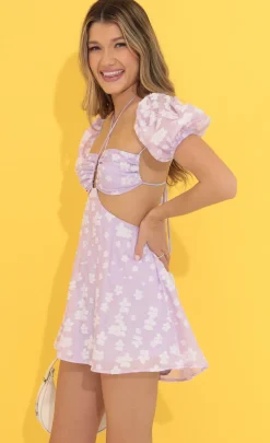 LUCY IN THE SKY Mini Dresses^Floral Puff Sleeve Dress In Purple