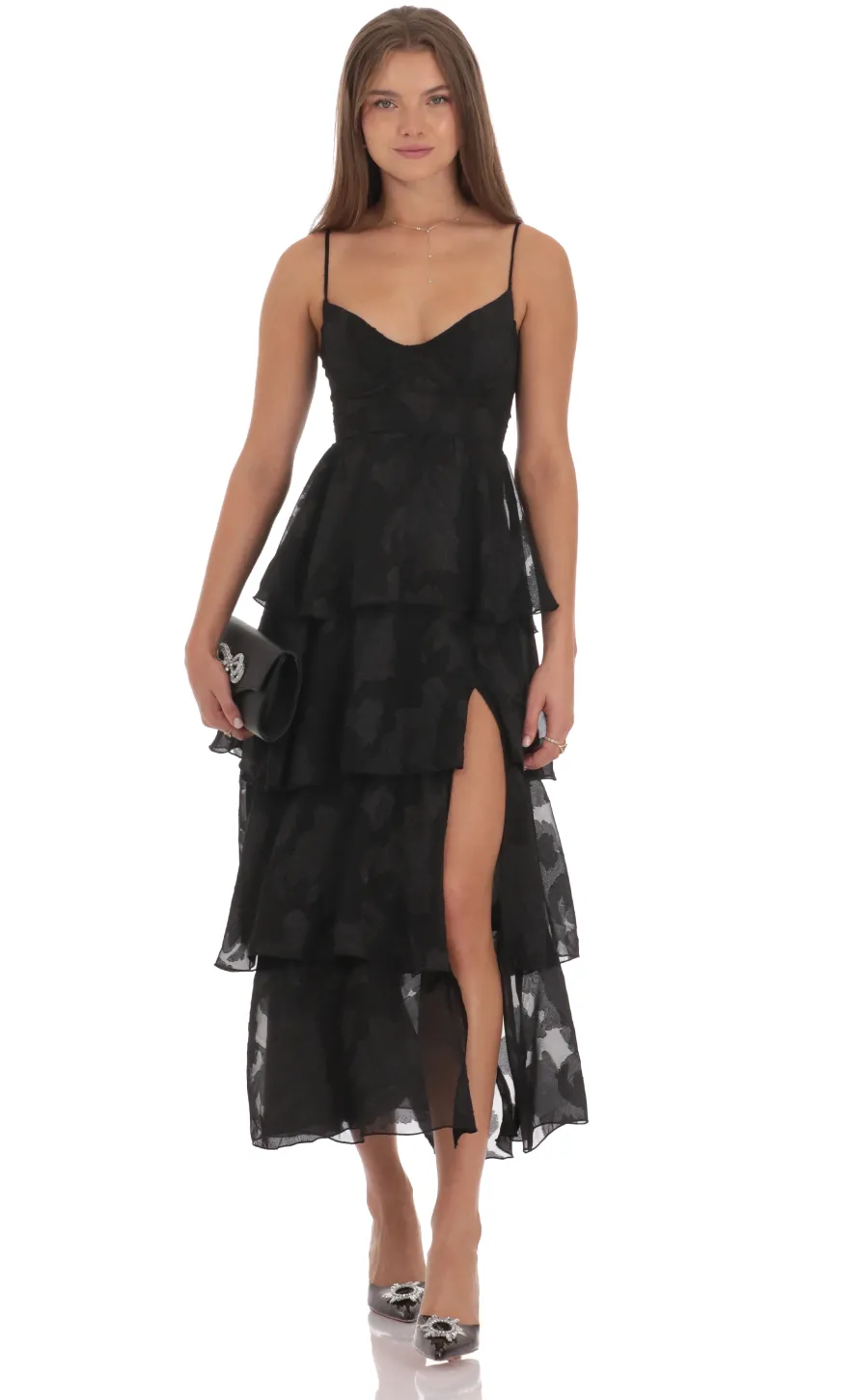 LUCY IN THE SKY Maxi Dresses^Floral Ruffle A-line Maxi Dress In Black