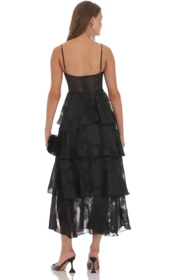 LUCY IN THE SKY Maxi Dresses^Floral Ruffle A-line Maxi Dress In Black