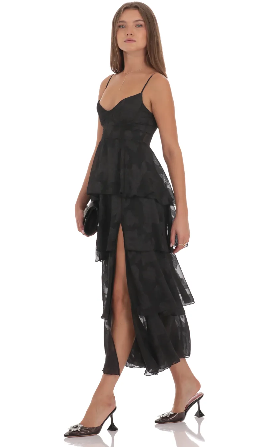 LUCY IN THE SKY Maxi Dresses^Floral Ruffle A-line Maxi Dress In Black