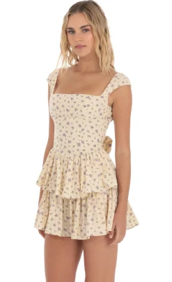 LUCY IN THE SKY Mini Dresses^Floral Ruffle Capped Sleeve Dress In Yellow