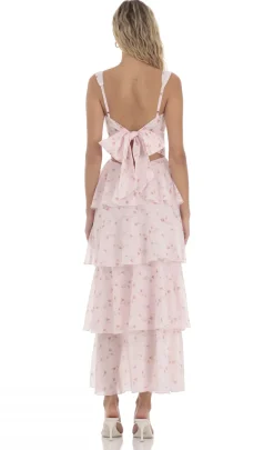 LUCY IN THE SKY Maxi Dresses^Floral Ruffle Maxi Dress In Pink