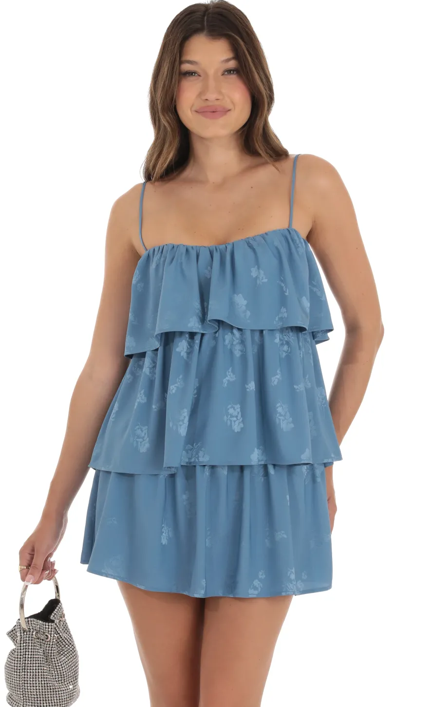 LUCY IN THE SKY Mini Dresses^Floral Ruffle Shift Dress In Blue