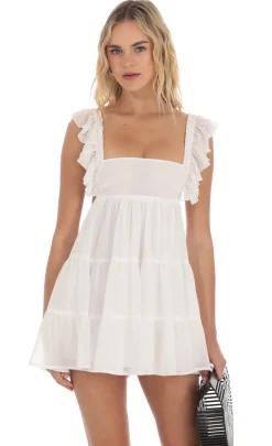 LUCY IN THE SKY Rompers^Floral Ruffle Strap Babydoll Romper In White