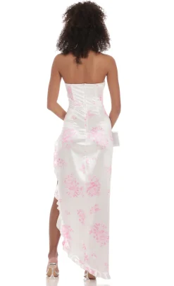 LUCY IN THE SKY Maxi Dresses^Floral Satin Corset Maxi Dress In White