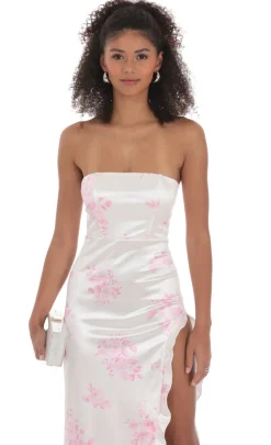 LUCY IN THE SKY Maxi Dresses^Floral Satin Corset Maxi Dress In White