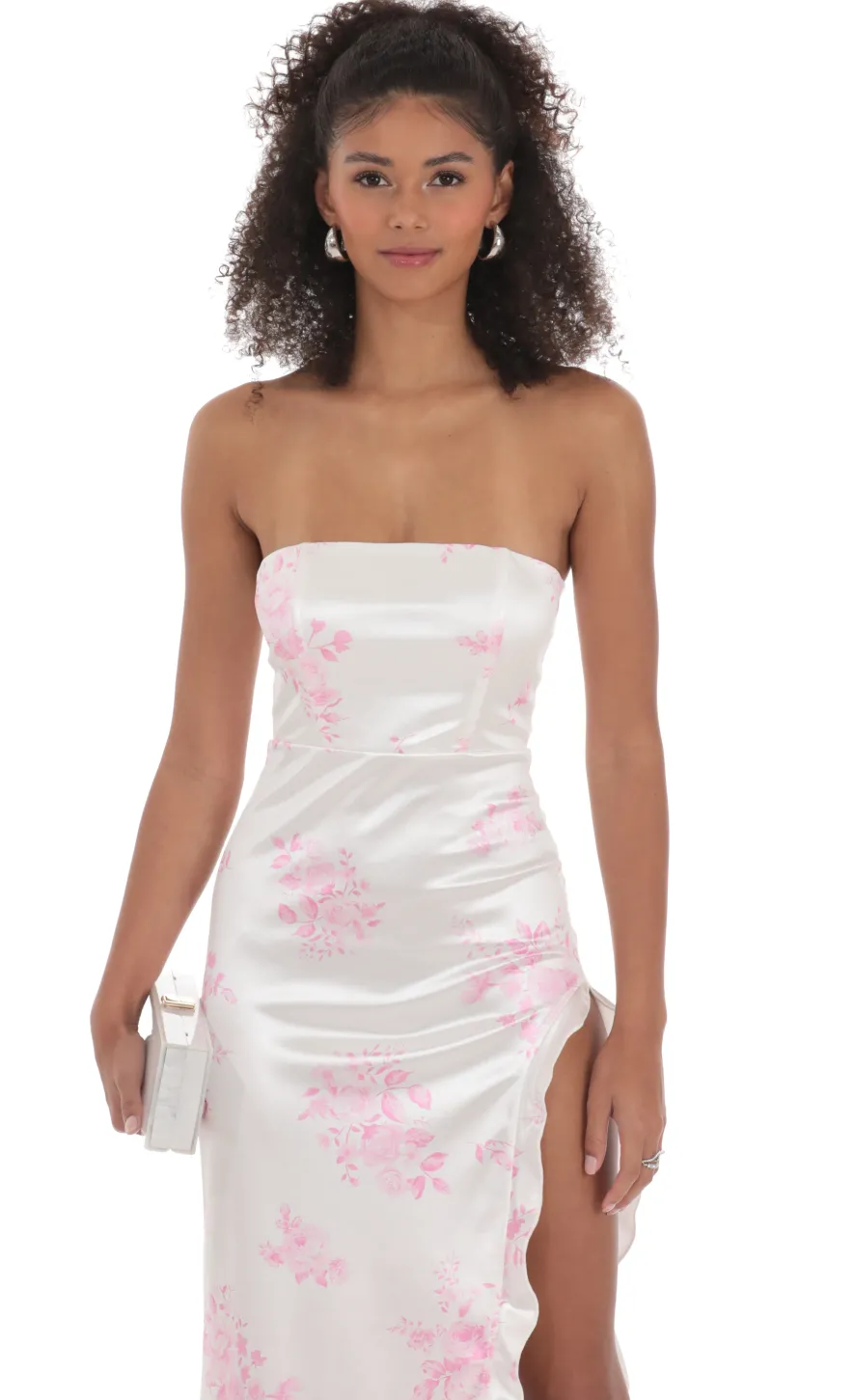 LUCY IN THE SKY Maxi Dresses^Floral Satin Corset Maxi Dress In White