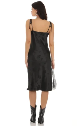 LUCY IN THE SKY Midi Dresses^Floral Satin Midi Dress In Black