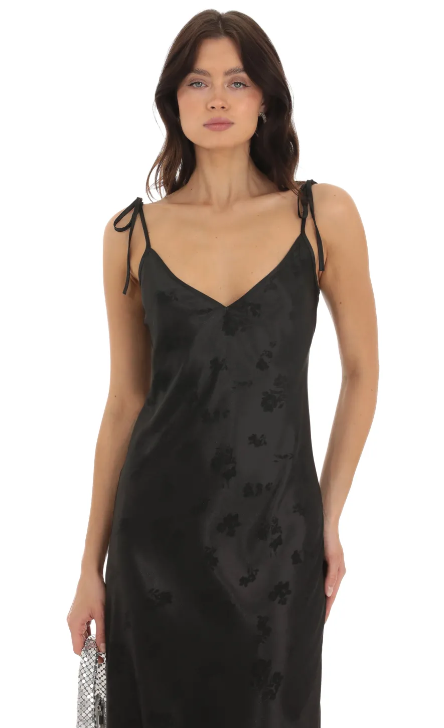 LUCY IN THE SKY Midi Dresses^Floral Satin Midi Dress In Black