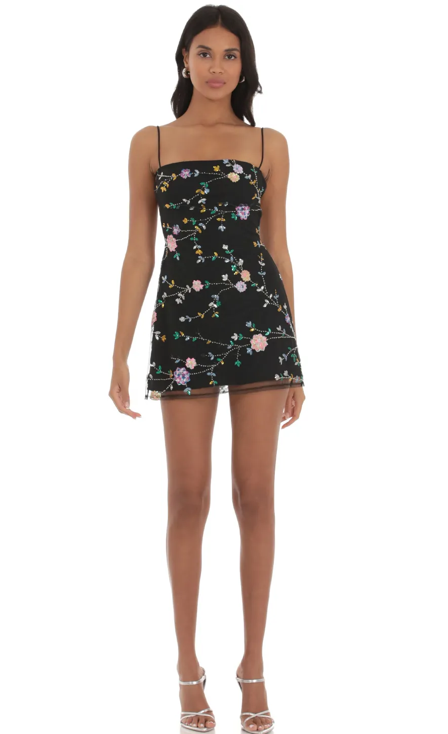 LUCY IN THE SKY Mini Dresses^Floral Sequin Dress In Black