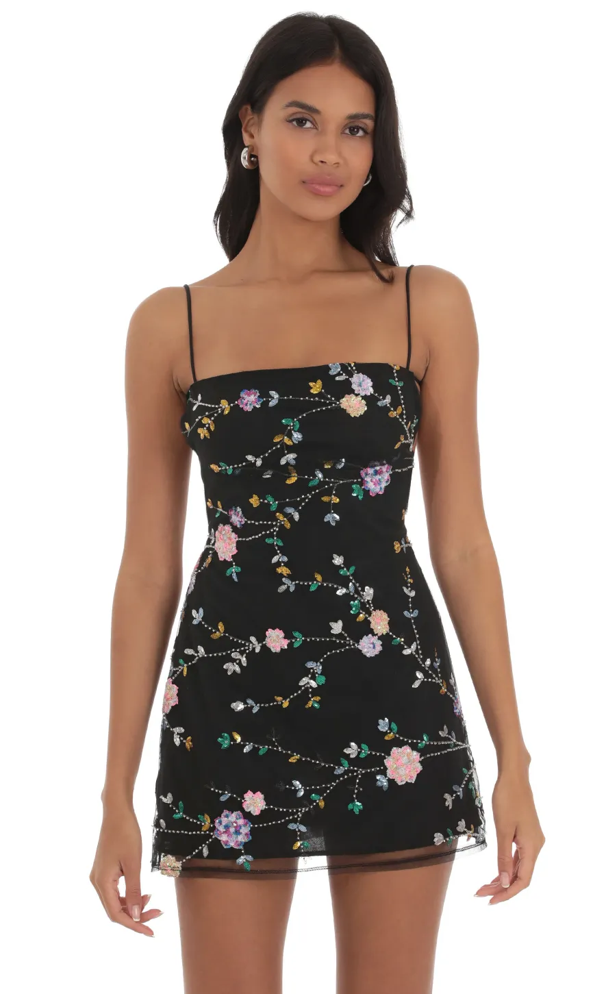 LUCY IN THE SKY Mini Dresses^Floral Sequin Dress In Black