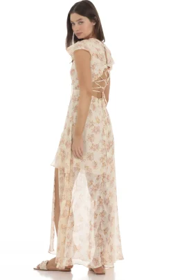LUCY IN THE SKY Maxi Dresses^Floral Shimmer Ruffle Dress In Yellow