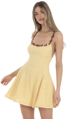 LUCY IN THE SKY Mini Dresses^Floral Strap Eyelet Dress In Yellow