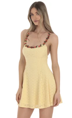 LUCY IN THE SKY Mini Dresses^Floral Strap Eyelet Dress In Yellow
