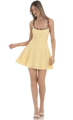 LUCY IN THE SKY Mini Dresses^Floral Strap Eyelet Dress In Yellow
