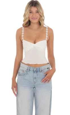LUCY IN THE SKY Tops^Floral Strap Twist Top In White