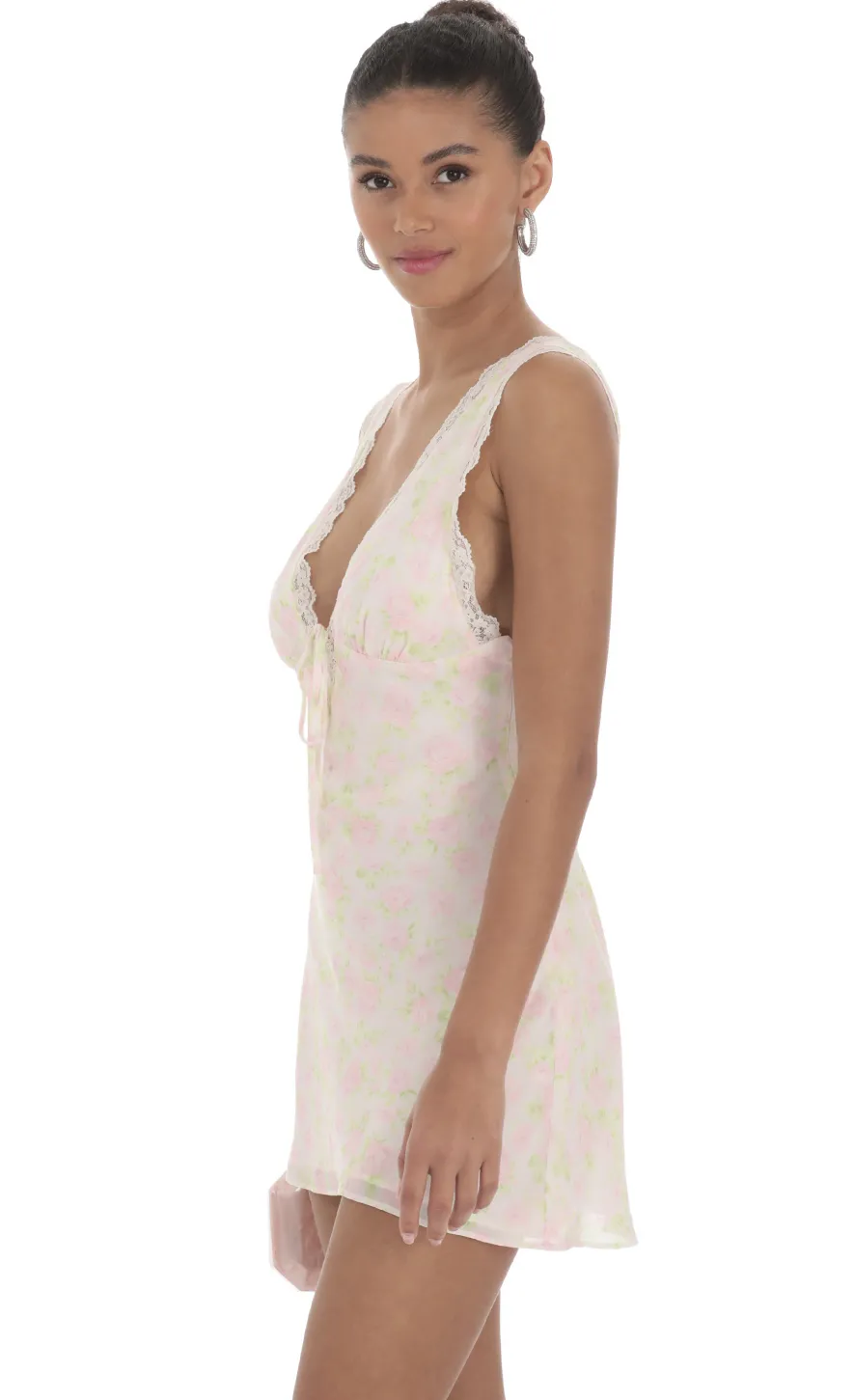 LUCY IN THE SKY Mini Dresses^Floral V-Neck Dress In Pastel Pink
