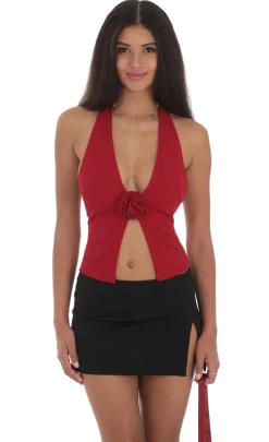 LUCY IN THE SKY Tops^Flower Plunge Neck Top In Red