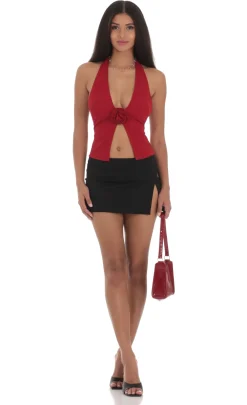 LUCY IN THE SKY Tops^Flower Plunge Neck Top In Red