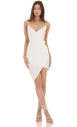 LUCY IN THE SKY Mini Dresses^Flower Ruched Asymmetrical Dress In White