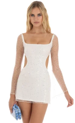 LUCY IN THE SKY Mini Dresses^Flower Sequin Dress In White
