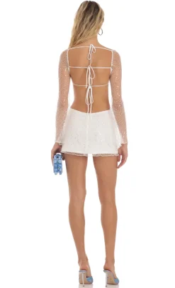 LUCY IN THE SKY Mini Dresses^Flower Sequin Dress In White