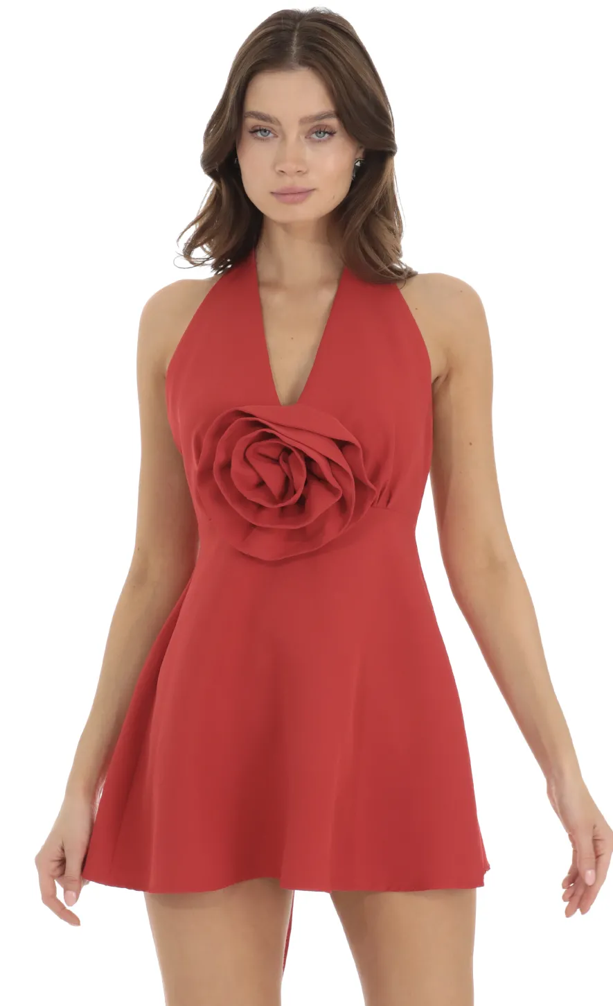 LUCY IN THE SKY Mini Dresses^Flower V-Neck Dress In Red
