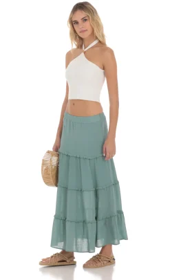 LUCY IN THE SKY Skirts^Flowy Maxi Skirt In Sage Blue