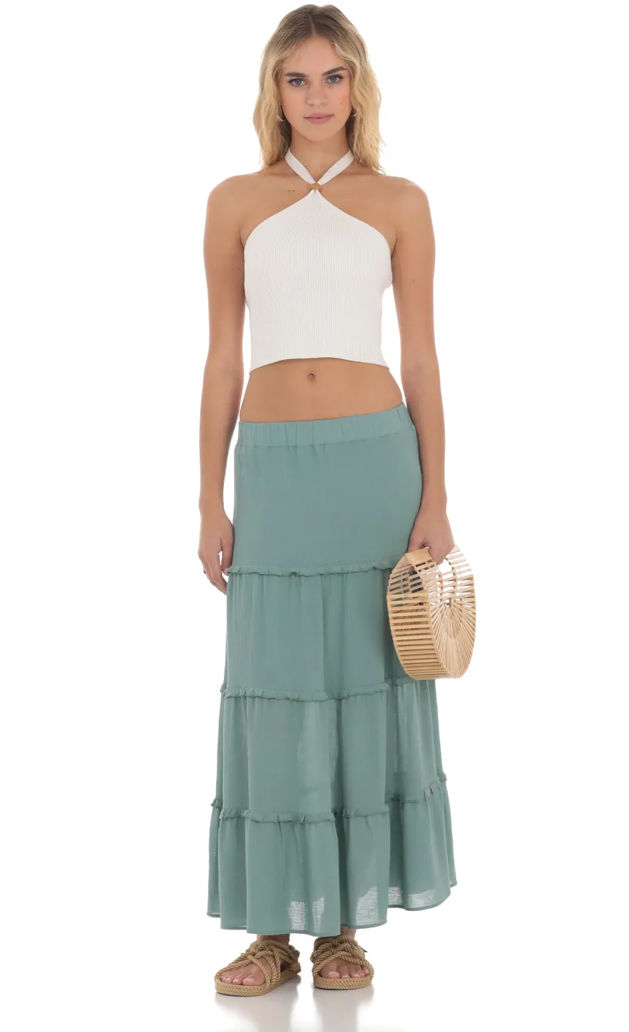 LUCY IN THE SKY Skirts^Flowy Maxi Skirt In Sage Blue