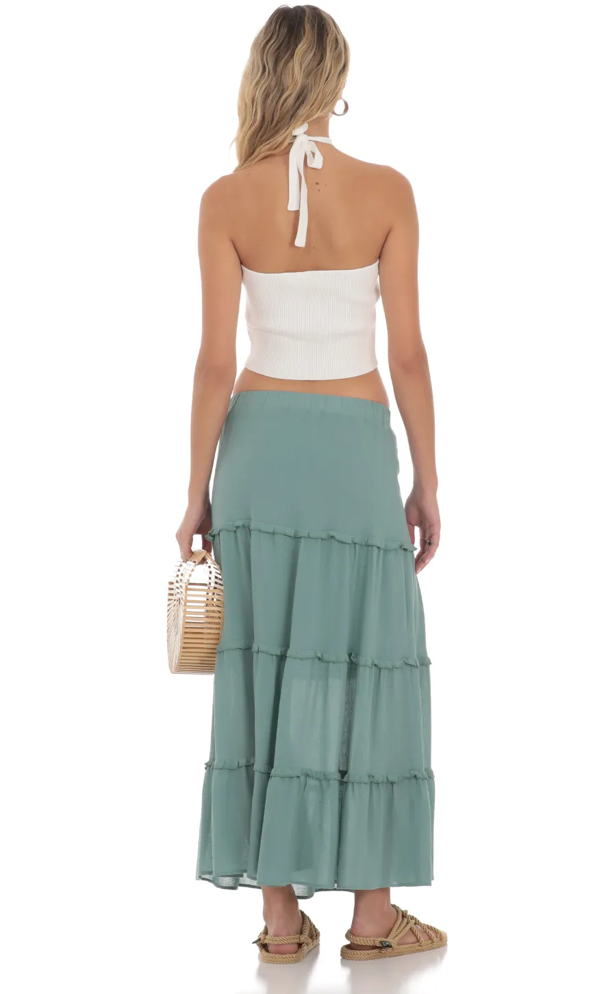 LUCY IN THE SKY Skirts^Flowy Maxi Skirt In Sage Blue
