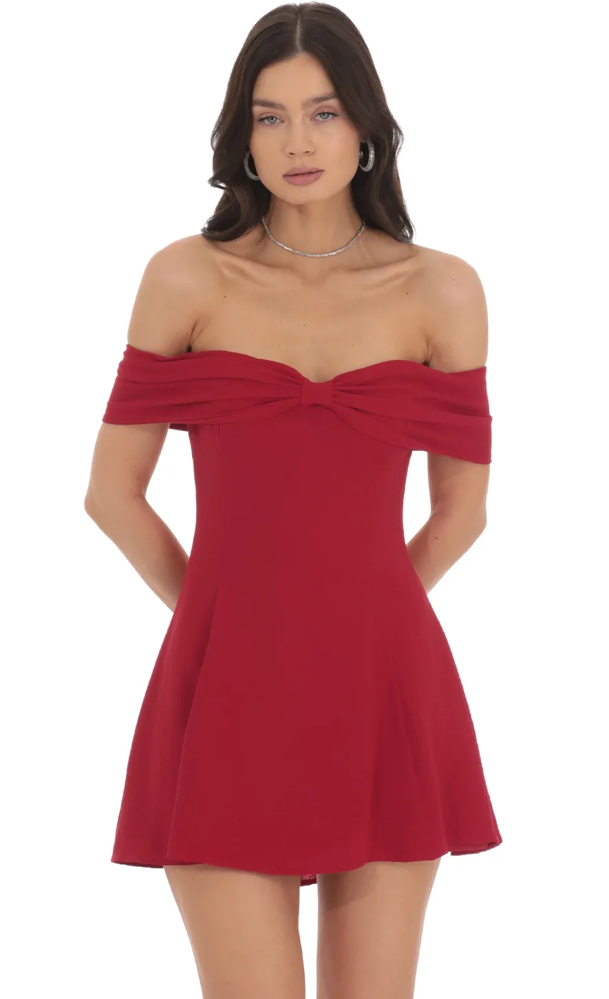 LUCY IN THE SKY Mini Dresses^Front Bow Off Shoulder Dress In Red