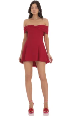 LUCY IN THE SKY Mini Dresses^Front Bow Off Shoulder Dress In Red