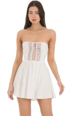 LUCY IN THE SKY Mini Dresses^Front Lace Chiffon Strapless Dress In White