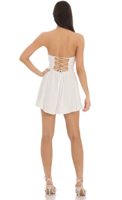 LUCY IN THE SKY Mini Dresses^Front Lace Chiffon Strapless Dress In White