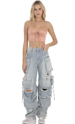 LUCY IN THE SKY Tops^Front Tie Satin Top In Apricot
