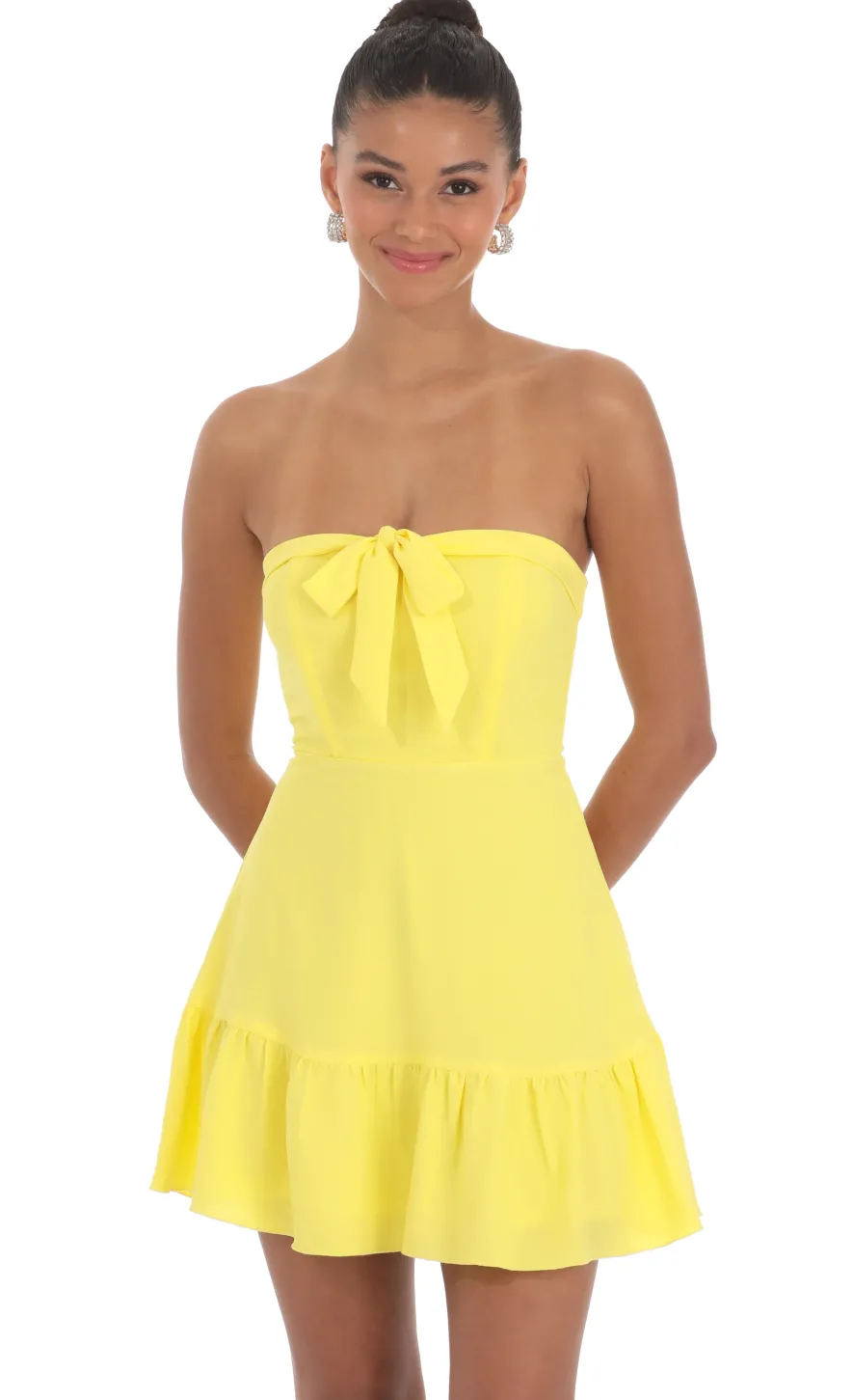 LUCY IN THE SKY Mini Dresses^Front Tie Strapless Corset Dress In Yellow