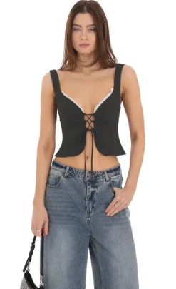 LUCY IN THE SKY Tops^Front Tie Vest Top In Black