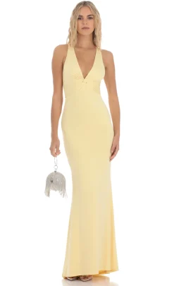 LUCY IN THE SKY Maxi Dresses^Front Twist V-Neck Maxi Dress In Yellow