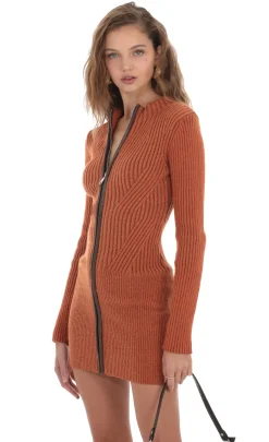 LUCY IN THE SKY Mini Dresses^Front Zip Knit Dress In Orange