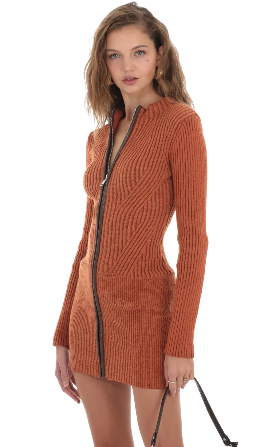 LUCY IN THE SKY Mini Dresses^Front Zip Knit Dress In Orange