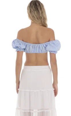 LUCY IN THE SKY Tops^Gingham Off Shoulder Top In Blue