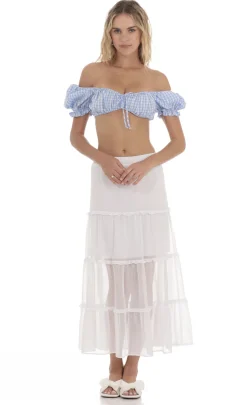 LUCY IN THE SKY Tops^Gingham Off Shoulder Top In Blue