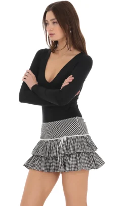 LUCY IN THE SKY Shorts^Gingham Ruffle Skirt In Black And White