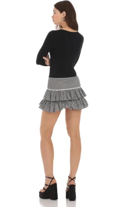 LUCY IN THE SKY Shorts^Gingham Ruffle Skirt In Black And White