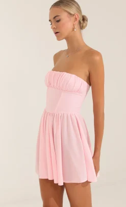 LUCY IN THE SKY Mini Dresses^Glinda Crepe Corset Dress In Pink