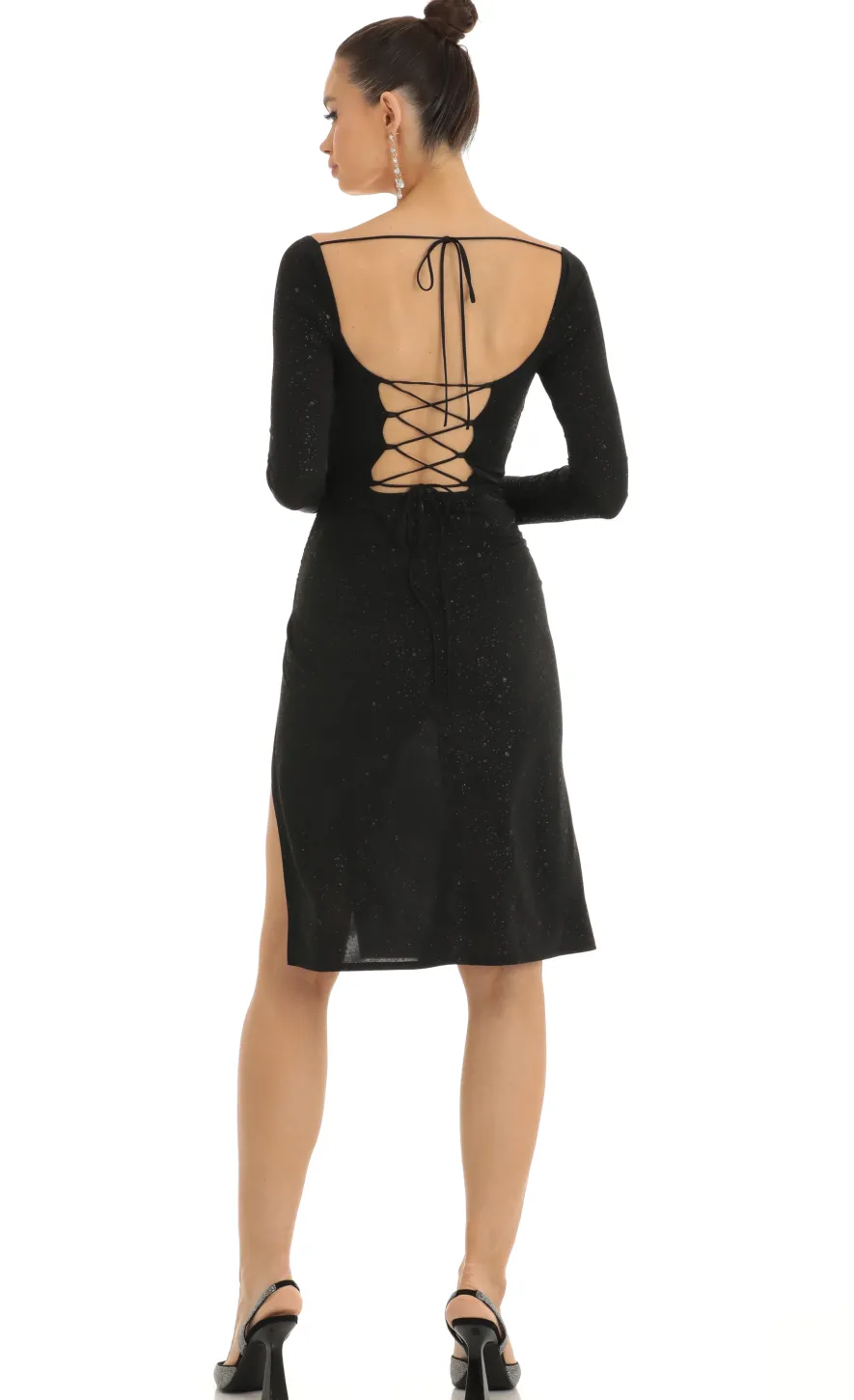 LUCY IN THE SKY Midi Dresses^Glitter Long Sleeve Bodycon Midi Dress In Black