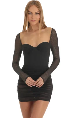 LUCY IN THE SKY Mini Dresses^Glitter Long Sleeve Mesh Dress In Black