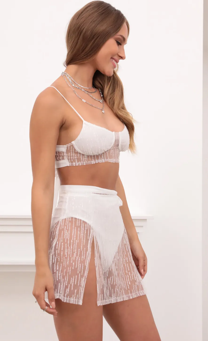 LUCY IN THE SKY Two-Piece Sets^Glitter Mesh Set In White